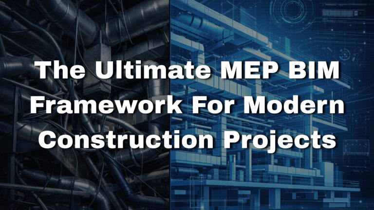 Split visual showing chaotic MEP ductwork on one side and a coordinated 3D BIM model on the other, representing structured MEP BIM framework in modern construction projects.