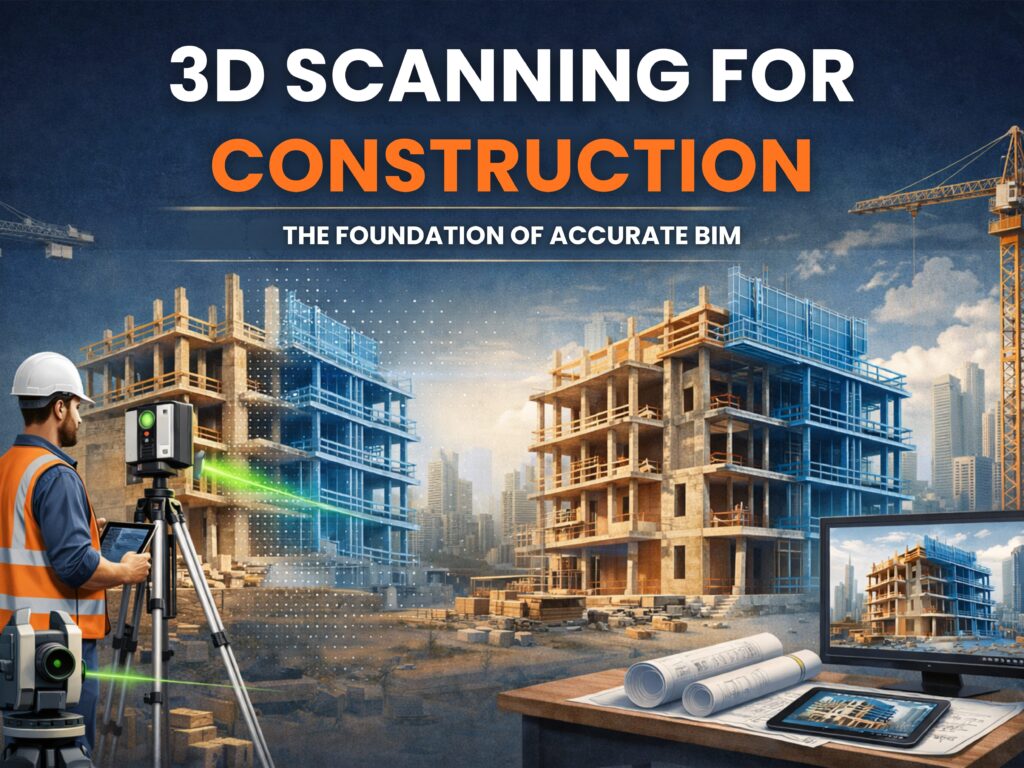 3D scanning for construction site capturing accurate data for BIM modeling and coordination.